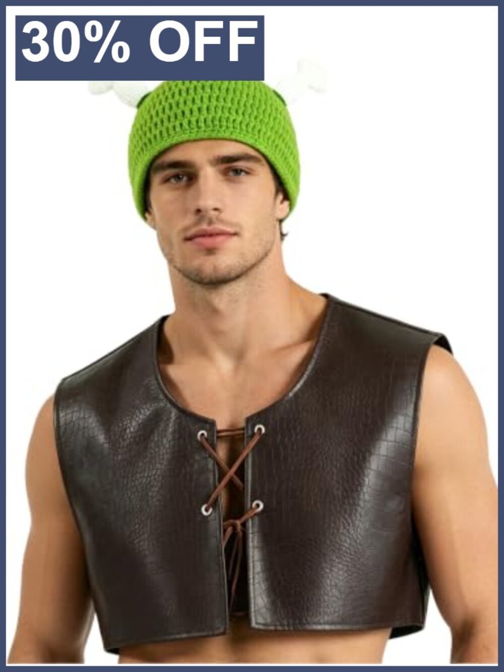 Ogre Leather Vest Hat Costume Set Adult Halloween Cosplay